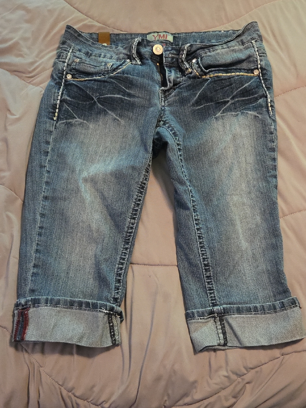 YMI Faded Blue Cropped Capri Jeans with Cuffed Hem